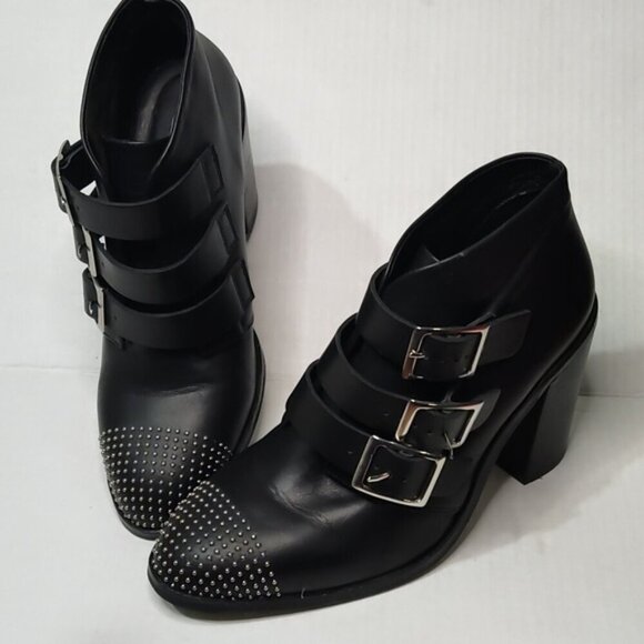 L'INTERVALLE Shoes - L'Intervalle Black Leather Strap Studded Heeled Boots sz 40